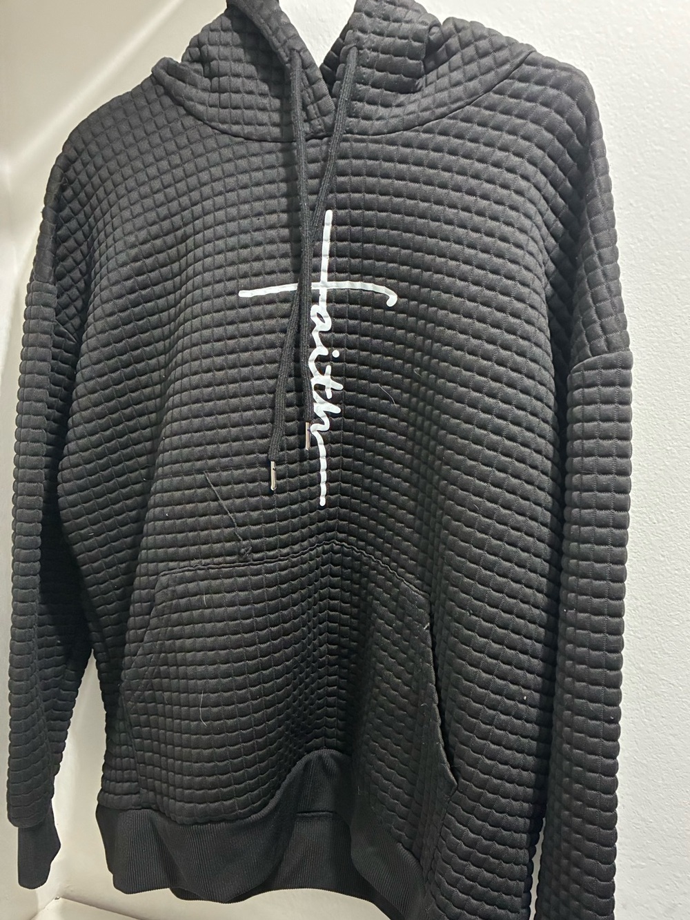 Faith Script Quilted Black Hoodie